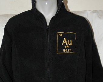 ladies large gold jacket embroidered au periodic table adult size black fleece ready to ship - Au Pendant Periodic Table ladies large gold jacket embroidered au periodic table adult size black fleece ready to ship - Au Pendant Periodic Table