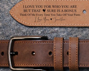 Cinto de couro personalizado para homem, cinto de couro legítimo com gravação personalizada, mensagem oculta no interior, presente de aniversário e Dia dos Namorados para ele.