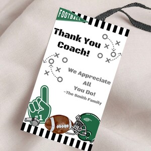 Printable Thank You Gift Tag for Football Coach-Gift for Football Dad-Sports Thank You Tag-Thank for a Great Season-Coach Appreciation