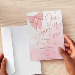 Pink Bow Bridal Shower Invitation Template (Digital Download)