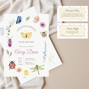 Little Love Bug Baby Shower Invitation; Butterfly; Garden Baby Shower; Gender Neutral; Spring/Summer Baby Shower