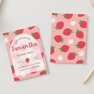 Strawberry Kids Party Invitation, Strawberry and Daisy All Ages Invitation