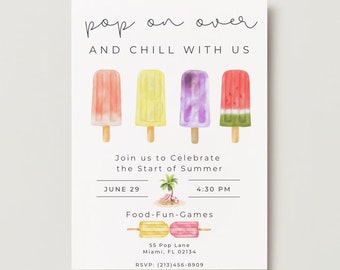 Popsicle Summer Party Invitation-Pop on over-Summer 2024-BBQ-Cookout-Any Age-Kids Party-Start of Summer-Printable or Digital