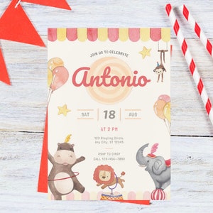 Circus Themed Kids Party Invitation, Carnival Kids Party Invite, Vintage Carnival Invitation