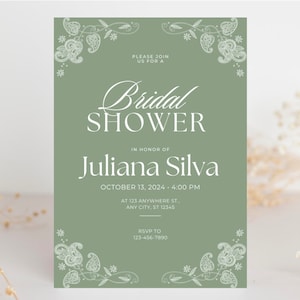 PAISLEY Print party invitation, Paisley bridal shower invitation, any color