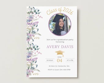 Floral Graduation Party Invitation: Class of 2026 (Digital Download)