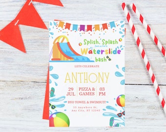 Waterslide Bash Party Invitation: Splish Splash Summer Fun (DIY Edit, Digital)
