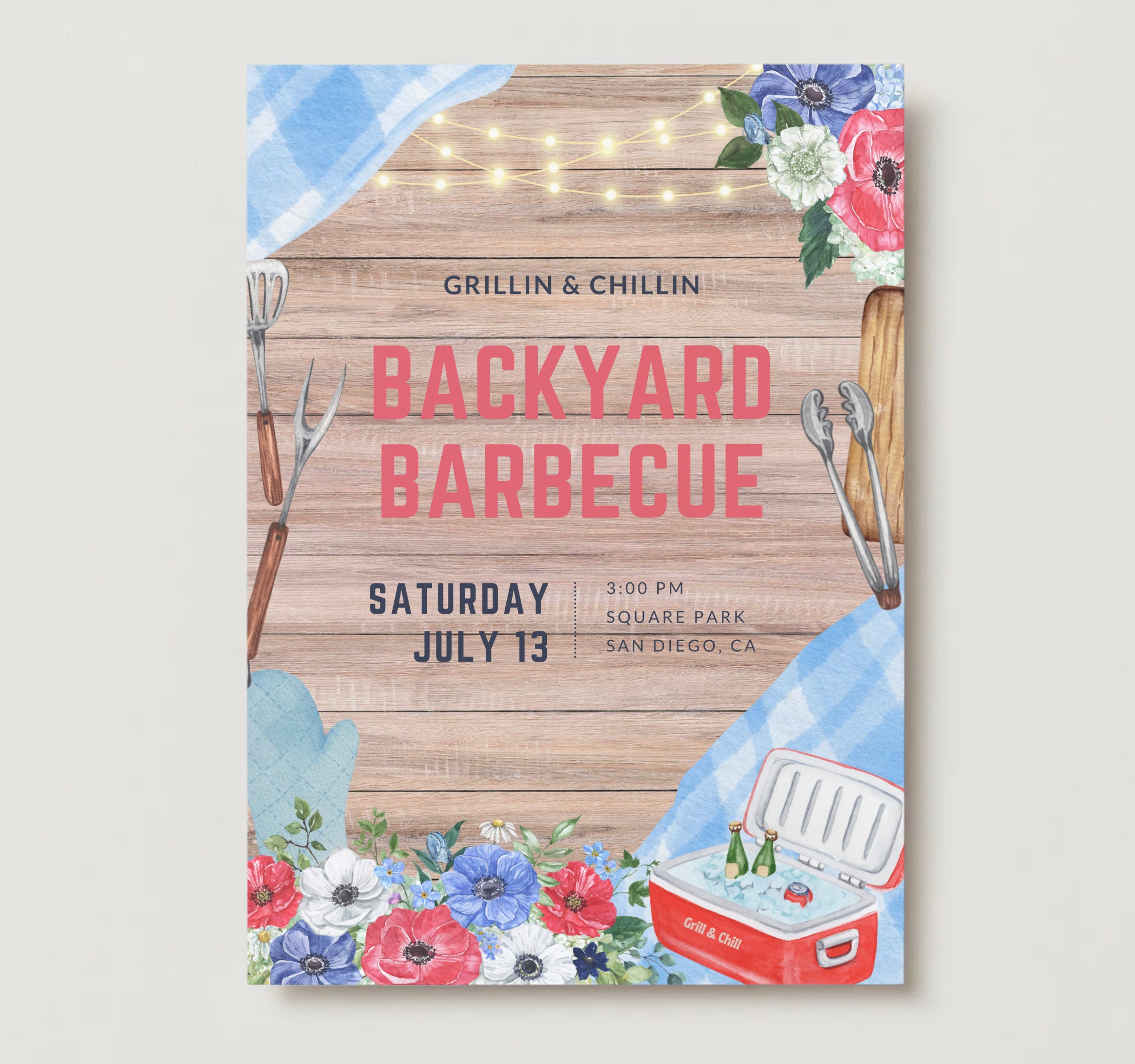 Backyard BBQ Invitation: Grill & Chill Cookout (Digital or Printable)