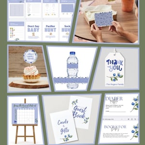 Berry Sweet Baby, Blueberry Baby Shower Bundle Template, Blueberry Theme Baby Shower