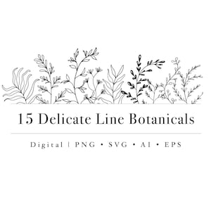 Delicate Botanical Line Art – 15 Floral Clipart Illustrations | Png Svg Ai Eps for Cricut, Prints & Design Projects