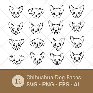 Chihuahua Dog Faces Pack — 16 SVG PNG EPS Ai for Stickers, Crafts & Printing