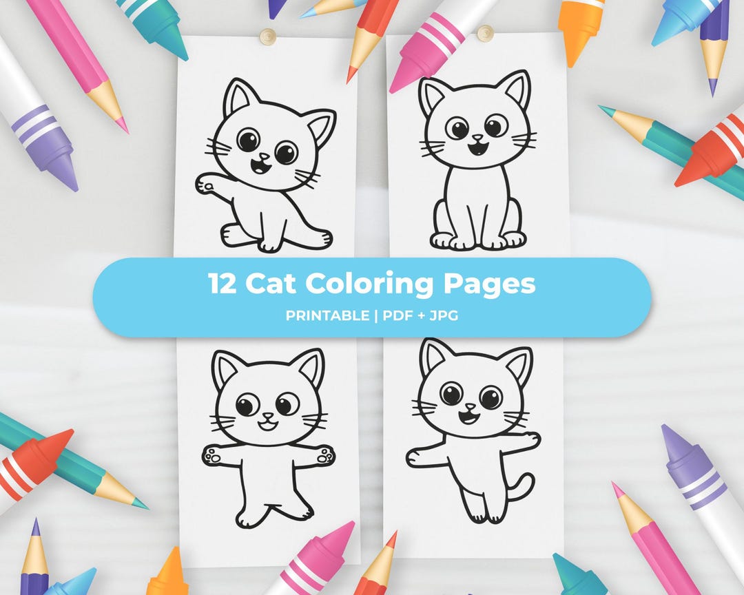 Kitten Coloring Pages | 12 Printable Animal Activity Sheets PDF JPG - Etsy