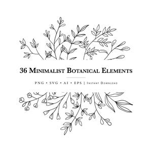 Minimalist Flower Line Art SVG Bundle, Botanical Clipart, Simple Floral Outline Digital Download