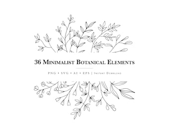 Minimalist Flower Line Art SVG Bundle, Botanical Clipart, Simple Floral Outline Digital Download