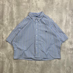 Vintage Polo Ralph Lauren Gestreiftes überarbeitetes Cropped Button Up Shirt Größe 3XL