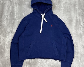 Vintage Polo Ralph Lauren Embroidered Pony Cropped Hooded Sweatshirt Size Large
