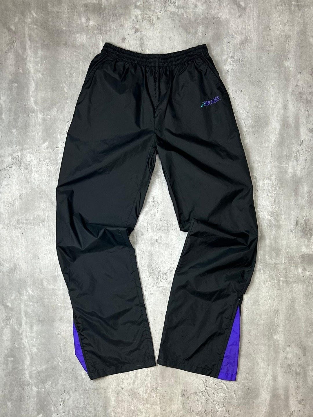 Vintage 90s Brooks Two Tone Embroidered Logo Nylon Track Pants