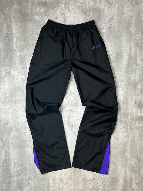 Vintage 90s Brooks Two Tone Embroidered Logo Nylon Track Pants