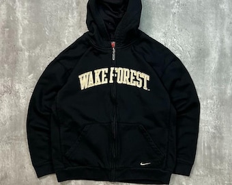 Vintage Wake Forest Nickelfrei Full-Zip mit Kapuze, schwarz Nike Sweatshirt Größe Jugend Medium
