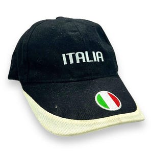 Vintage Italia Embroidered Destination Spell Out Strapback Hat OSFA Black