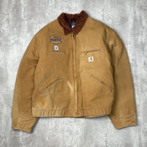 Vintage jaren 90 Carhartt deken bekleed canvas werkkleding Detroit jas maat XL beige