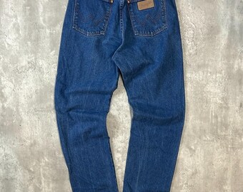 Vintage 90s Wrangler Leather Patch Dark Wash Denim Pants Size 29