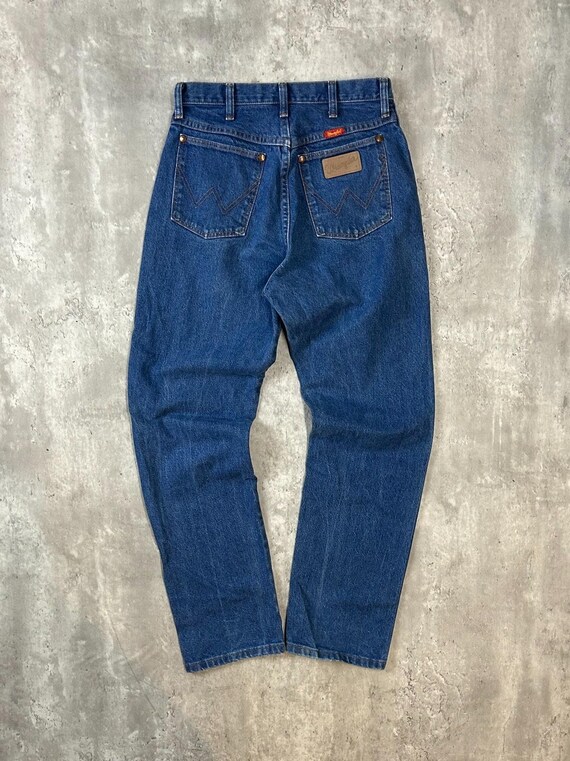 Vintage 90s Wrangler Leather Patch Dark Wash Denim Pants Size 29