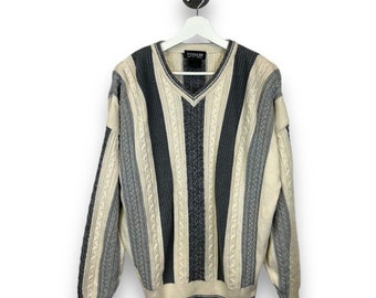 Vintage Tosani gestreift Zopfmuster Pullover Größe L Made Canada