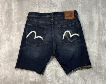 Vintage Y2K Evisu Arches Pack Pocket Dark Wash Denim Shorts Size 34