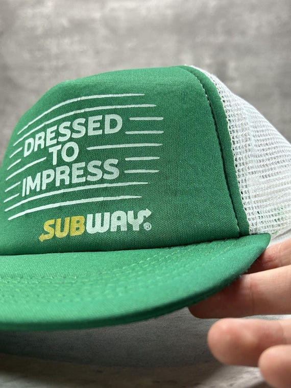 Vintage 90s Subway Dress To Impress Graphic Spellout Trucker Snapback Hat OSFA