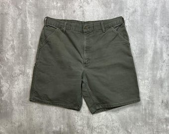 Vintage Carhartt Canvas Workwear Olive Green Carpenter Shorts Size 36