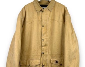Vintage jaren '90 Carhartt geïsoleerde canvas werkkleding Sante Fe lange jas maat XL