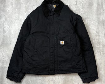 Vintage Carhart JQ185 Black Canvas 90s Work Jacket Sz 48 Corduroy Vintage Carhart JQ185 Black Canvas 90s Work Jacket Sz 48 Corduroy