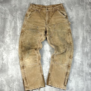 Vintage Carhartt Quilted Lined Canvas Workwear Double Knee Carpenter Pants Sz 32