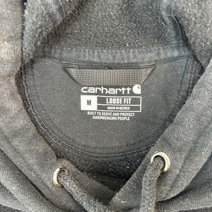 Vintage Carhartt Sleeve Spellout Workwear Hooded Sweatshirt Size Medium Black image 3