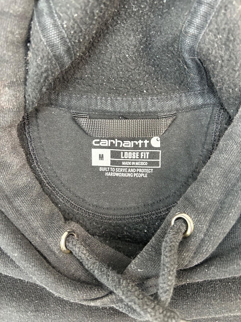 Vintage Carhartt Sleeve Spellout Workwear Hooded Sweatshirt Size Medium Black image 3