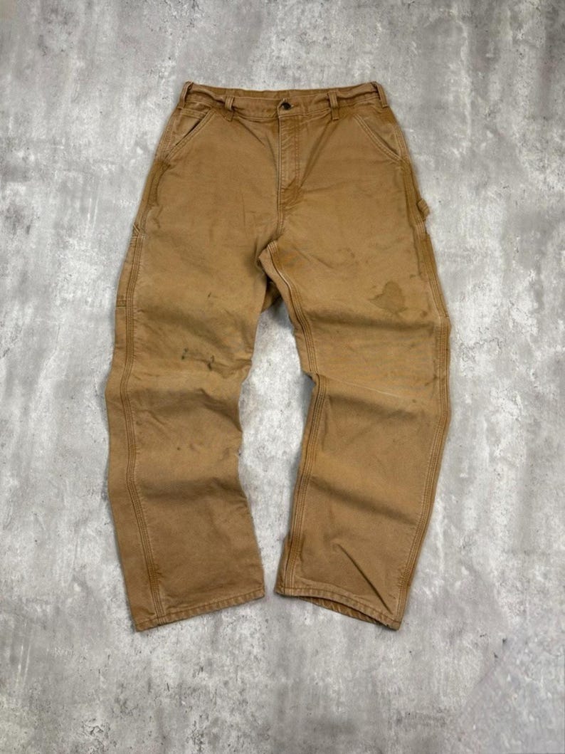 Vintage Carhartt Canvas Workwear Carpenter Pants Size 31 Beige image 1