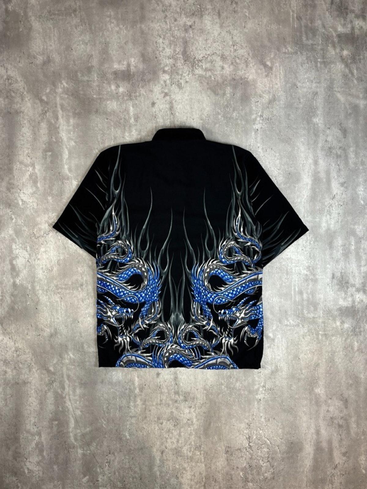 Vintage Y2K Flame Dragon All Over Print Short Sleeve Button up