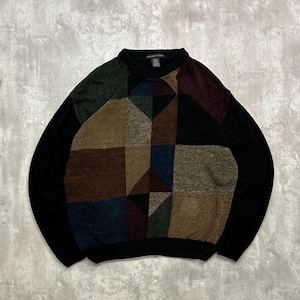 Vintage Geoffrey Beene Abstract Geometric Print Pullover knit Sweater Sz Medium