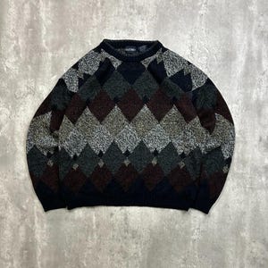 Vintage Puritan Diamond Stripe Print Pullover Knit Sweater Size Medium