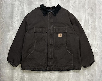 Vintage 80s Carhartt Detroit Jacket: Faded Black Duck Canvas