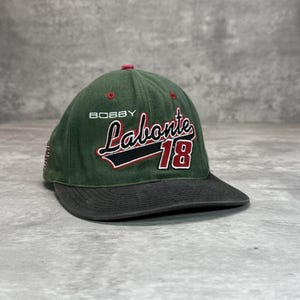 Vintage 90s Bobby Labonte #18 Embroidered Spellout Nascar Snapback Hat OSFA