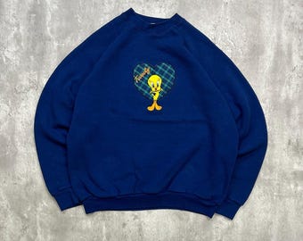 Vintage 1997 Looney Tunes Tweety Bird Embroidered Character Sweatshirt Size XL