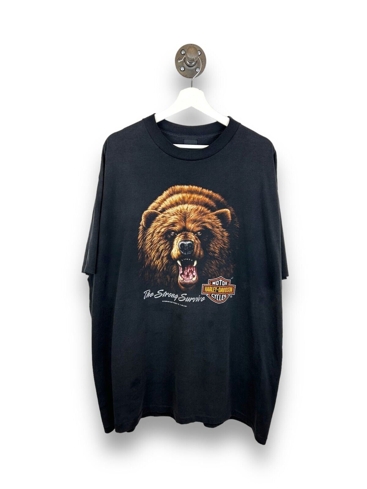Vintage 1991 3D Emblem Harley Davidson Grizzly Bear Graphic T  