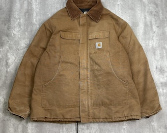 Men's Vintage 90's Carhartt Brown Duck Canvas Hooded Active Work