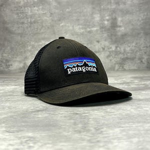 Vintage Patagonia Embroidered Logo Trucker Snapback Hat OSFA Black
