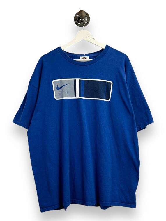 Vintage 90s Nike Air Box Logo Graphic T Shirt Size 2XL Blue