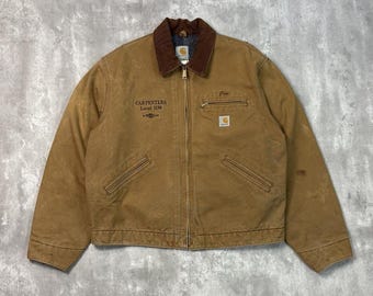 Vintage Carhart JQ185 Black Canvas 90s Work Jacket Sz 48 Corduroy
