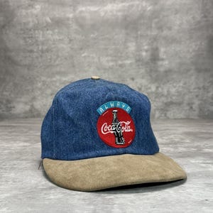 Vintage 90er Jahre Coca Cola Besticktes Spellout Logo Denim Snapback Hut OSFA