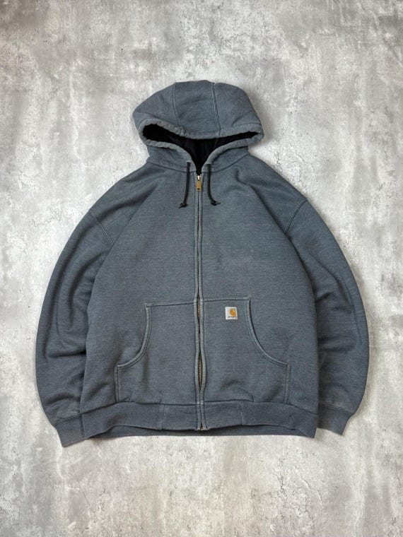 Vintage Carhartt Thermal Lined Full Zip Hooded Workwear Sweatshirt Size 2XL